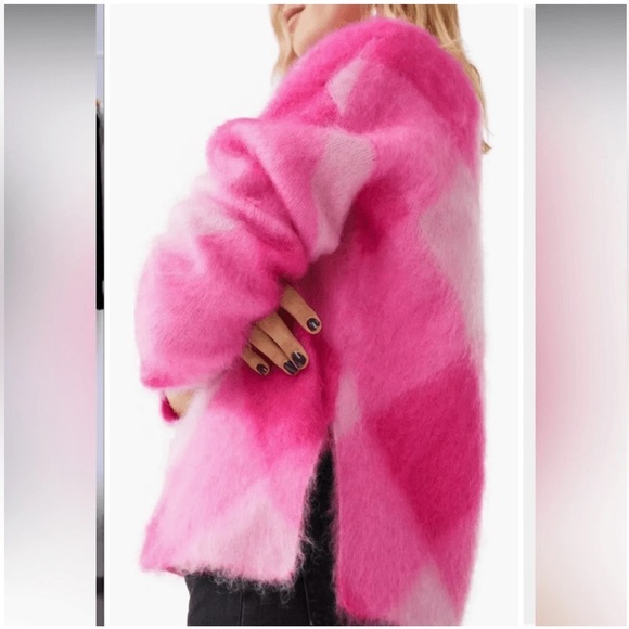 & Other Stories Pink Plaid Mohair Blend Sweater - Picture 3 of 10